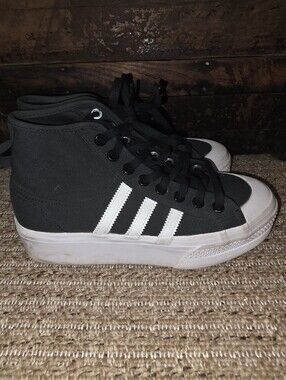 ADIDAS NIZZA 2" HI PLATFORM MID CANVAS SNEAKERS WOMEN SHOES BLACK SIZE 6